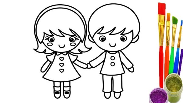 Мальчик и девочка контур