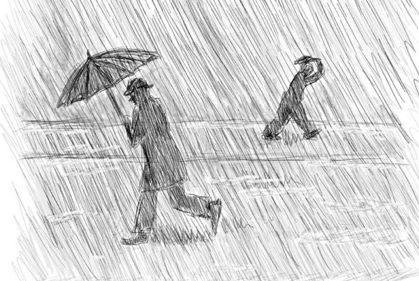 Пейзаж с человеком карандашом