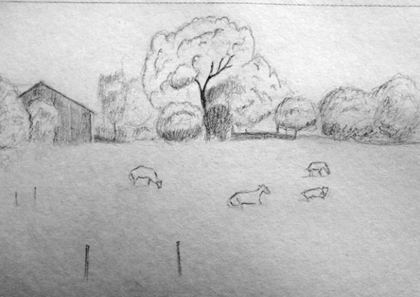 Пейзаж карандашом легкий