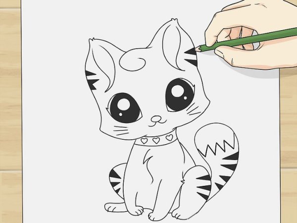 Милый котёнок рисунок лёгкий