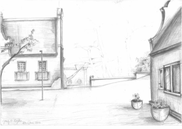 Городской пейзаж карандашом легкий