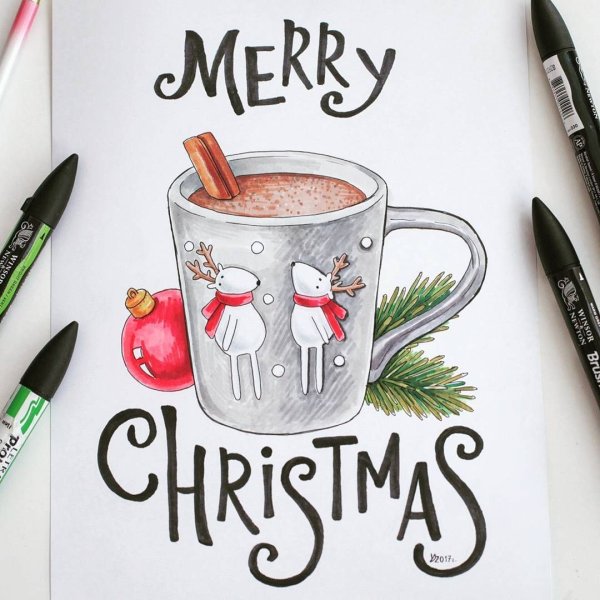 Идеи для рисования новогодних открыток