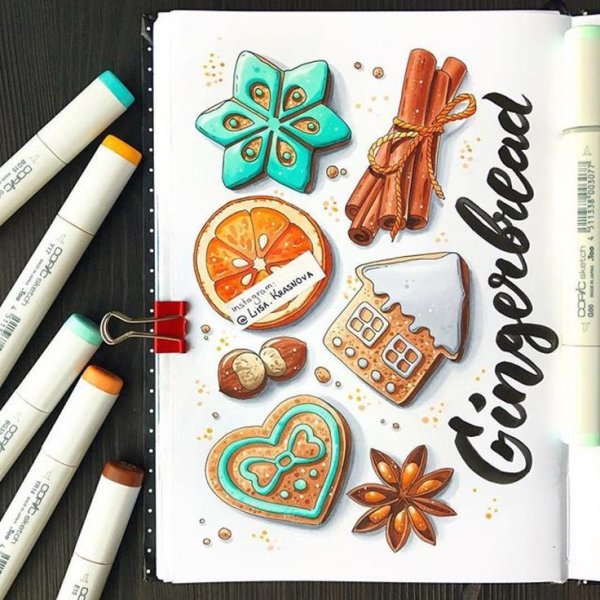 Новогодние рисунки в скетчбук легкие