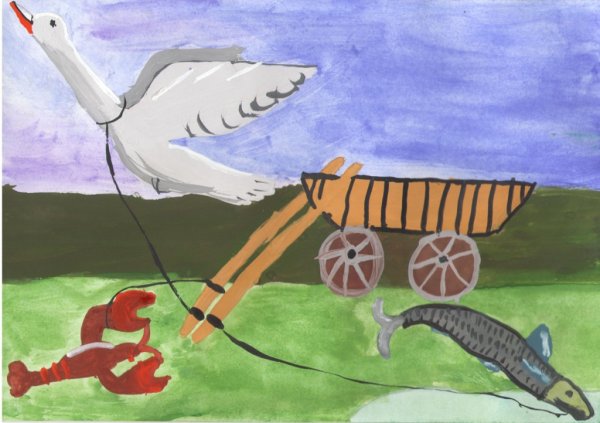 Рисунок лебедь Рагда и щука