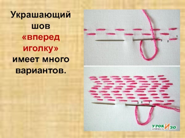 Вышивка швом вперед иголку с перевивом