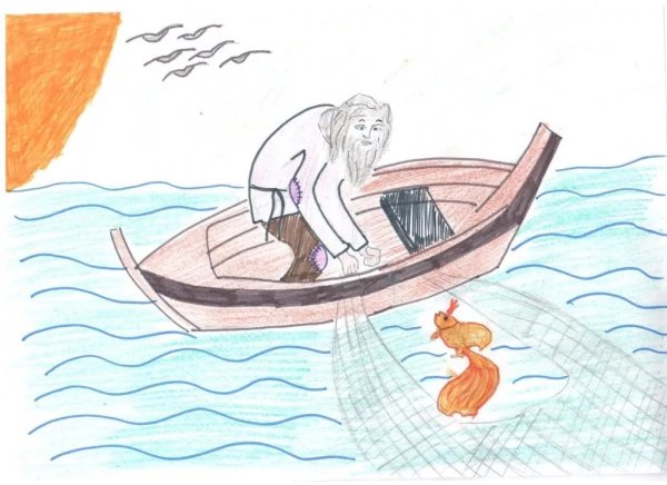 Рисунок к сказке Александра Сергеевича Пушкина о рыбаке и рыбке