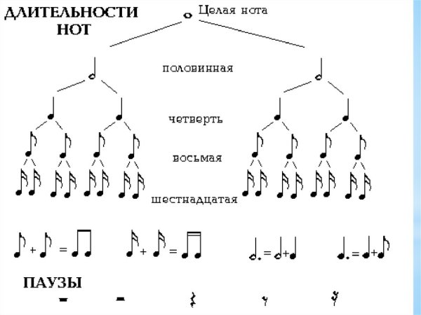 Ноты целая Половинная четвертная восьмая