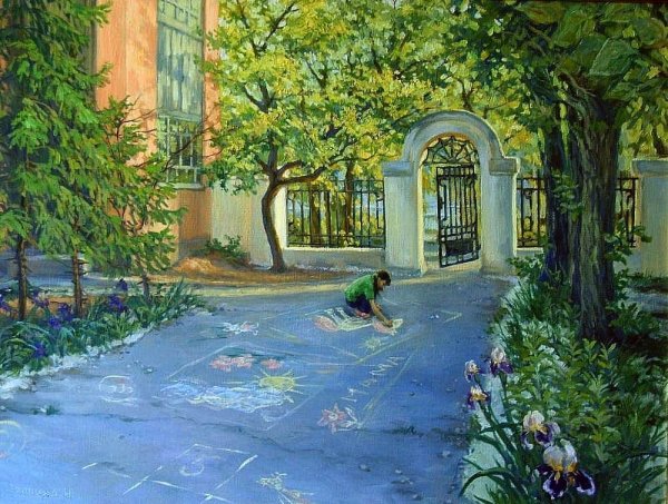 Интерьер сада карандашом