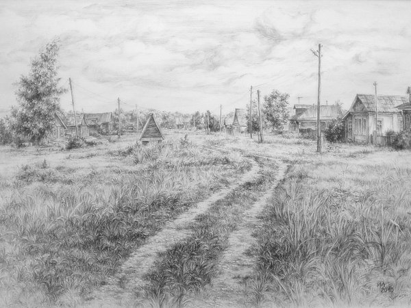 Пейзаж карандашом