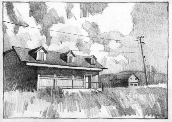 Летний пейзаж цветными карандашами