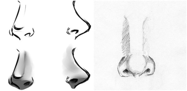 Женский нос рисование