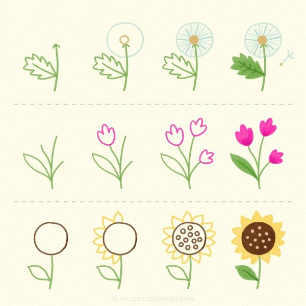 Поэтапное рисование цветов
