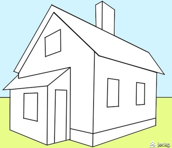 Объемный дом карандашом