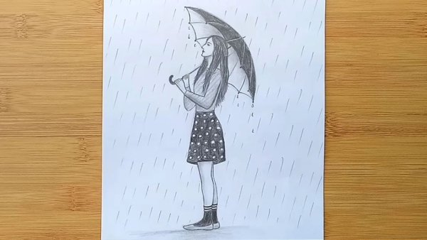 Девушка с зонтом для срисовки