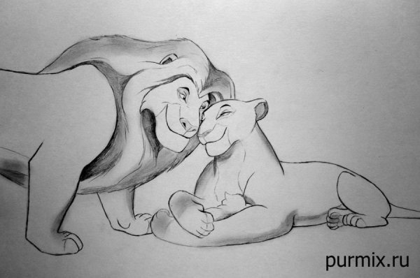 Симба Муфаса и Сараби карандашом