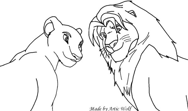 Раскраска Король Лев Симба и Нала