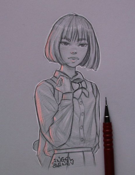 Скетч девушка с каре