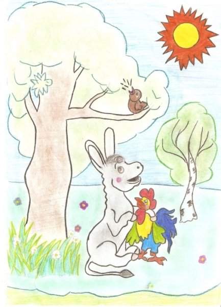 Иллюстрация к басне Крылова осел и Соловей