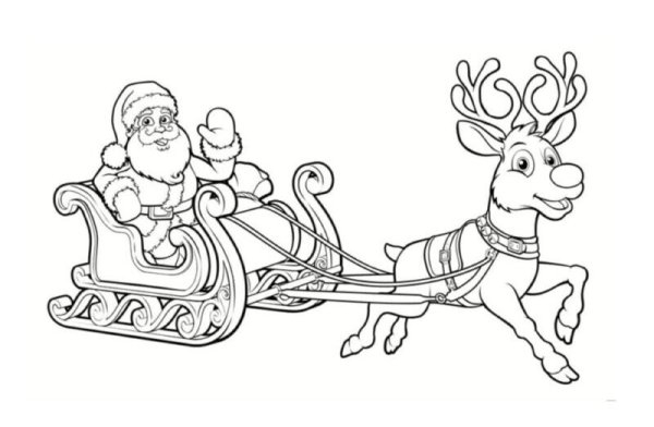 Дед Мороз на санях трафарет