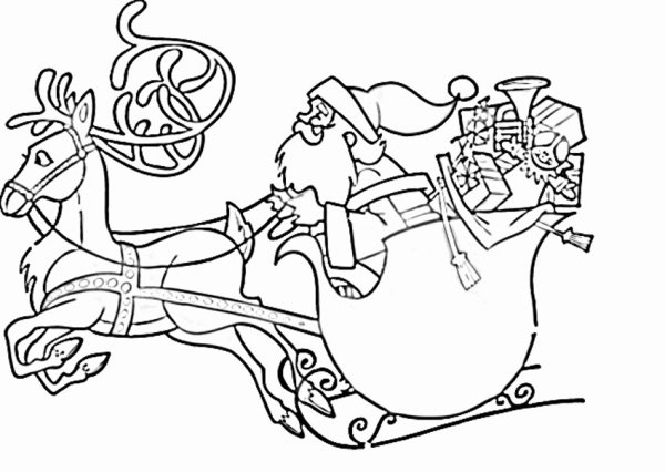 Дед Мороз на санях с оленями