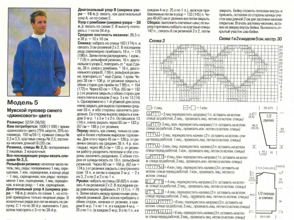 Вязание мужского свитера с молнией спереди