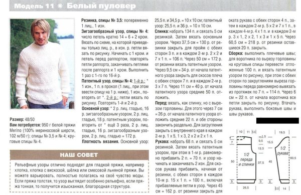 Вязанный свитер для мужчин спицами со схемами и описанием