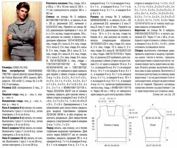 Мужской свитер схема выкройка для вязания спицами