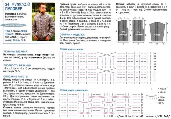 Свитер с аранами реглан снизу