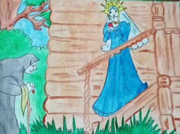 Иллюстрация к сказке о мертвой царевне и 7 богатырях