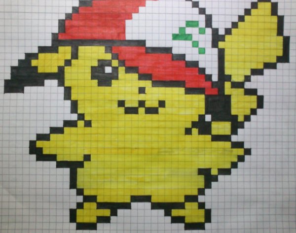 Пикачу по клеточкам в тетради