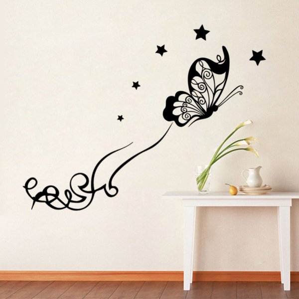 Трафарет на стене в интерьере