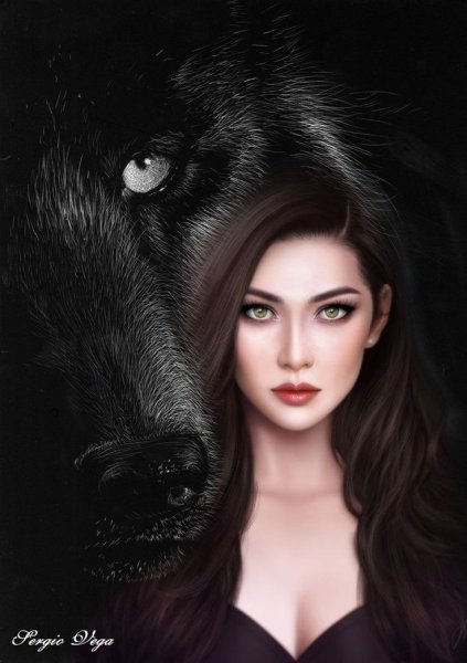 Белая волчица с женщиной