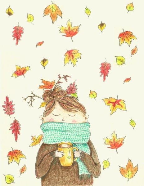 Акварельные уютные иллюстрации осень