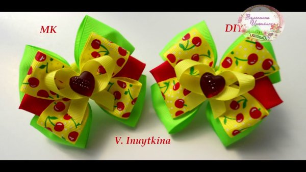 Бантики из репсовой ленты 2.5 см с рисунком