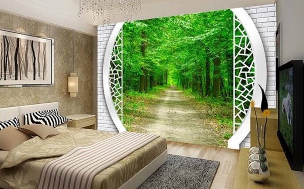 Фотообои в спальню расширяющие пространство