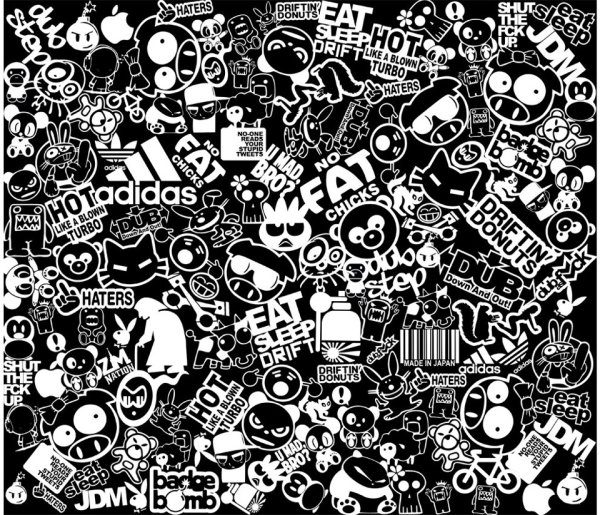 Стикербомб черно белый