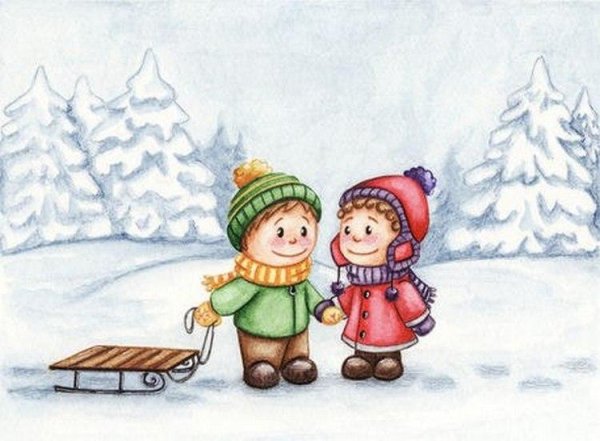 Дети зимой иллюстрации