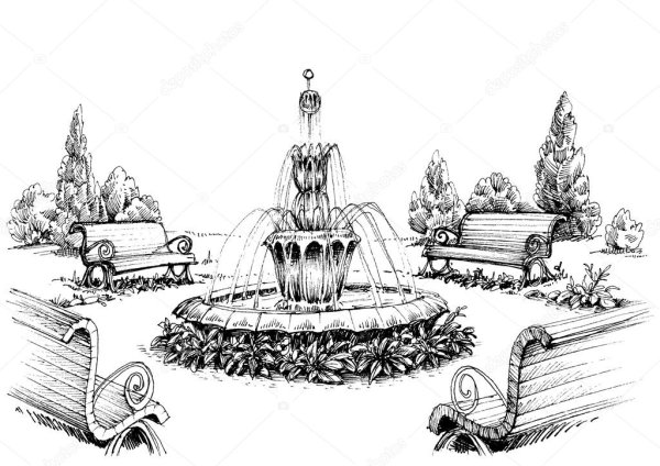 Эскиз фонтана в парке