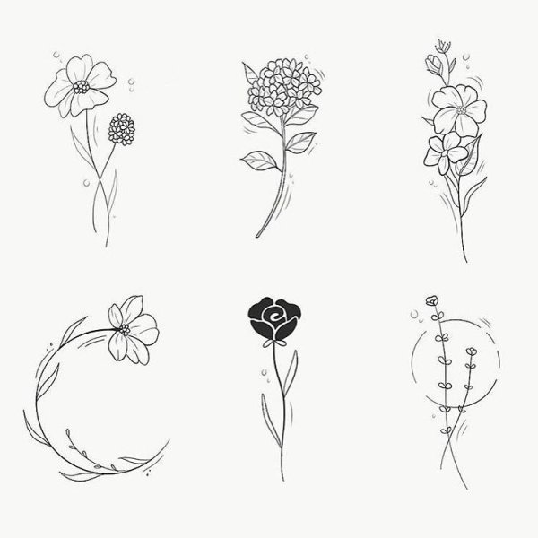 Эскизы тату цветы Минимализм