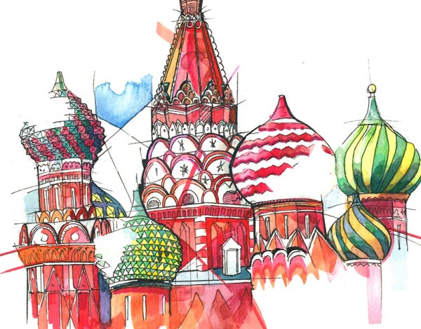 Храм Василия Блаженного Москва рисунок