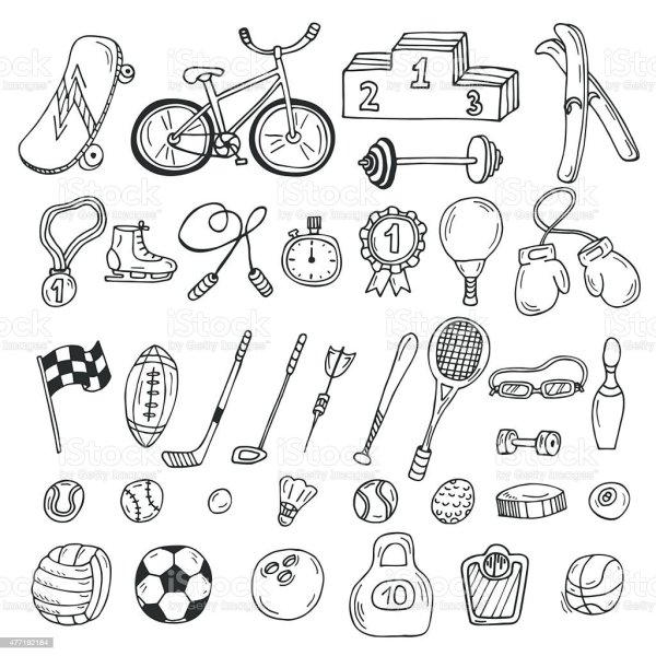 Принадлежности спортивные раскрасить