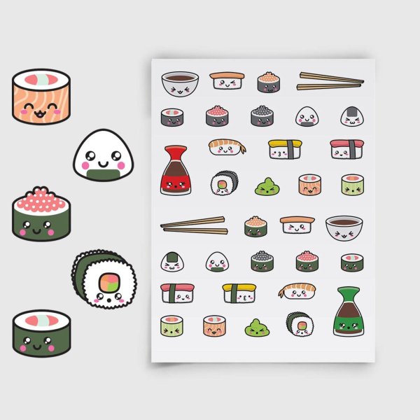 Кавайные наклейки роллы