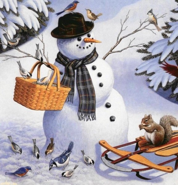 Зимний день со снеговиком