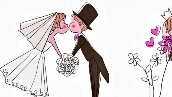 Жених и невеста рисунок на белом фоне