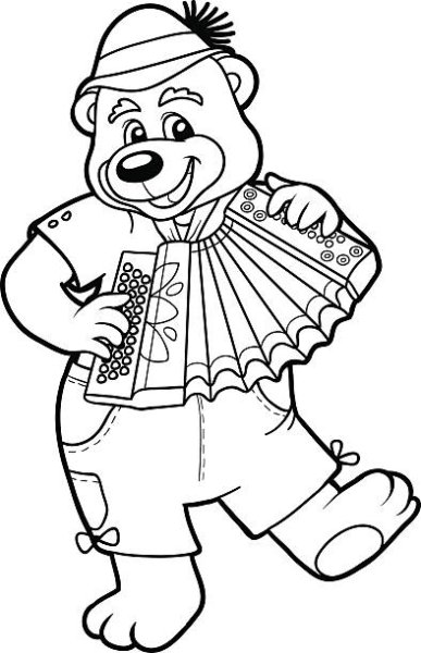 Медведь с балалайкой раскраска