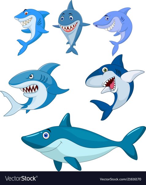 Акулы мультяшные для печати