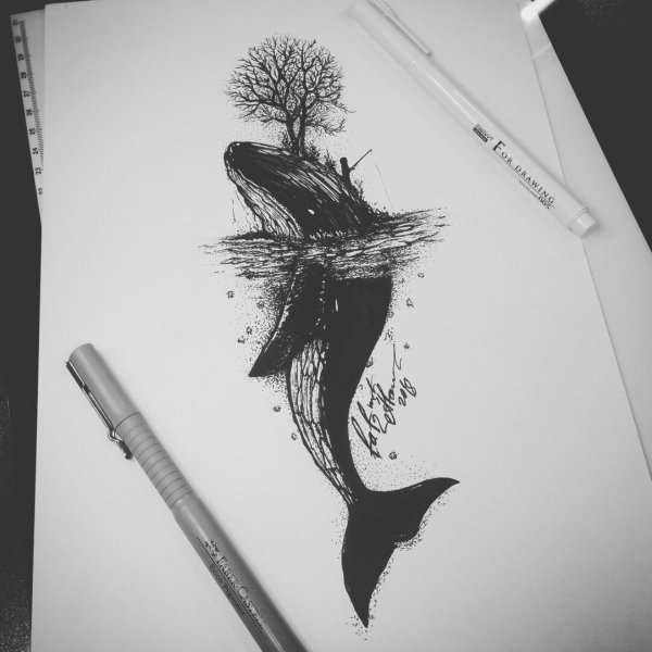 Рисунки чёрной гелевой ручкой