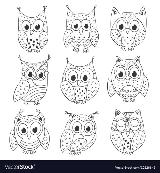 Совушки наклейки черно-белые