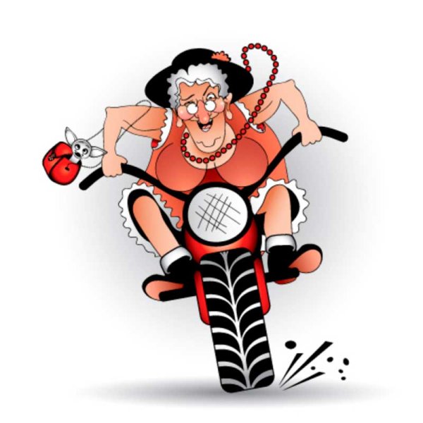 Прикольная бабка на мотоцикле