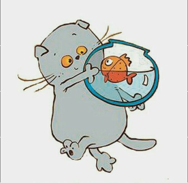 Кот Басик нарисованный